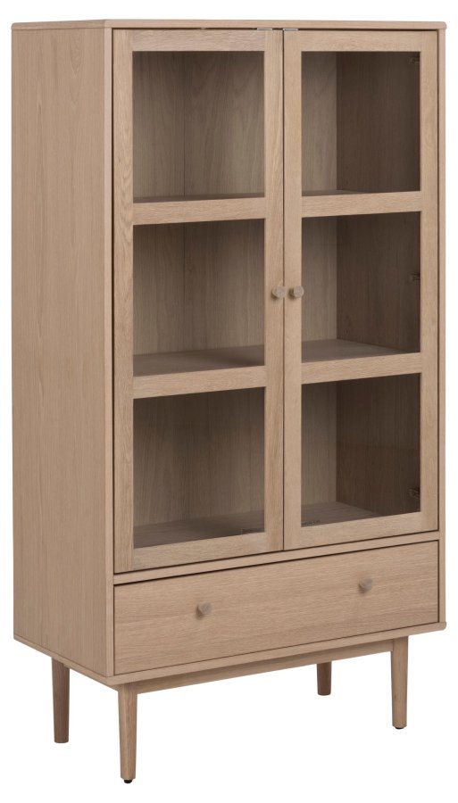 ACT NORDIC Aston vitrineskab, m. 2 glaslger og 1 skuffe - hvidpigmenteret egefinér og eg