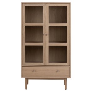 ACT NORDIC Aston vitrineskab, m. 2 glaslger og 1 skuffe - hvidpigmenteret egefinér og eg