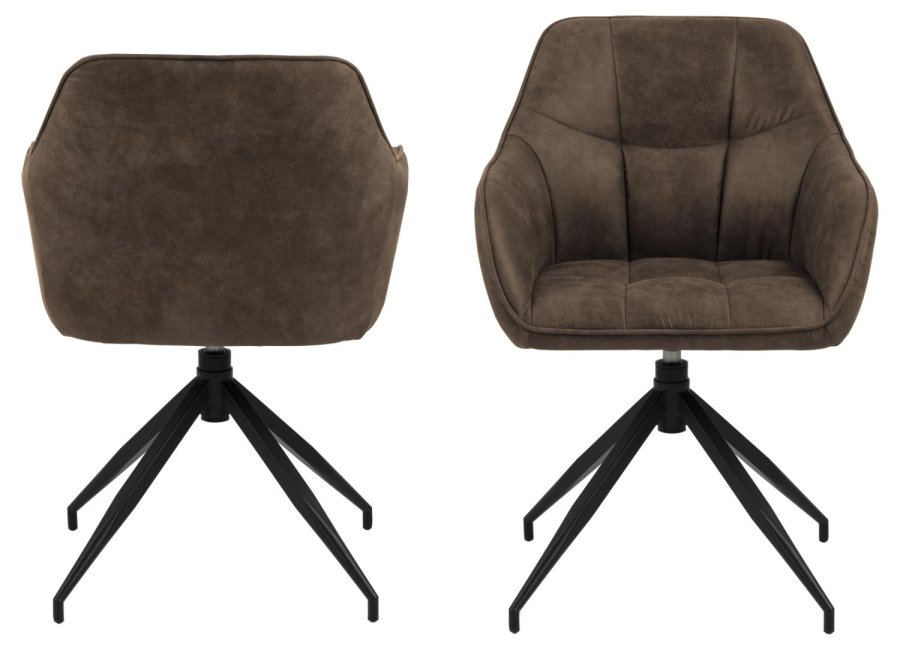 ACT NORDIC Brenda spisebordsstol, m. armln og drejefunktion - lysebrun polyester og sort metal