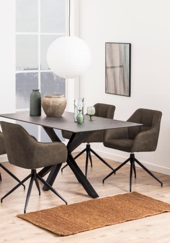 ACT NORDIC Brenda spisebordsstol, m. armln og drejefunktion - lysebrun polyester og sort metal