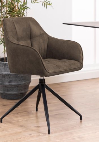 ACT NORDIC Brenda spisebordsstol, m. armln og drejefunktion - lysebrun polyester og sort metal