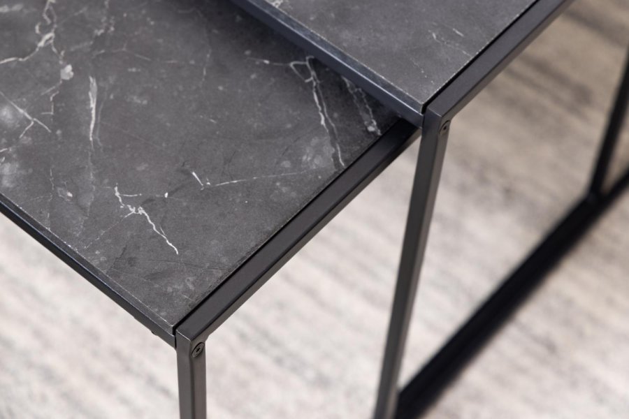 ACT NORDIC Infinity sofabord - sort Izmir melaminmarmor og sort metal (st af 3)