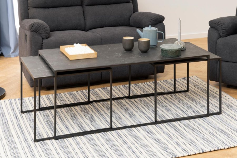 ACT NORDIC Infinity sofabord - sort Izmir melaminmarmor og sort metal (st af 3)