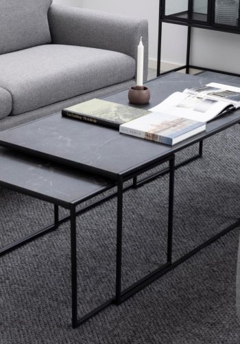 ACT NORDIC Infinity sofabord - sort Izmir melaminmarmor og sort metal (st af 3)