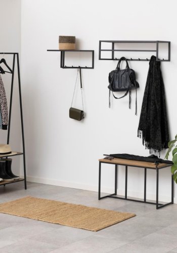 ACT NORDIC Seaford knagerkke, m. 7 knager og hylde - natur vild eg papir og sort metal 