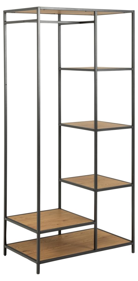 ACT NORDIC Seaford kldeskab, m. bjlestang og 5 hylder - natur vild eg papir og sort metal