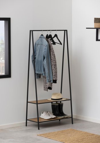 ACT NORDIC Seaford garderobestativ, m. bjlestang og 2 hylder - natur vild eg papir og sort metal
