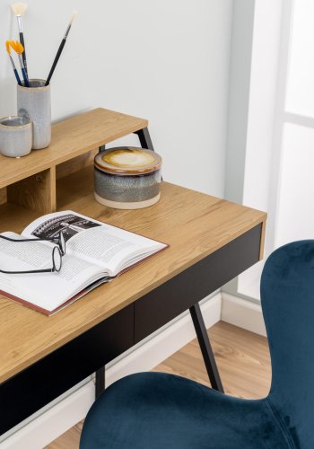 ACT NORDIC Reece skrivebord, m. 3 rum og 2 skuffer - natur/sort melamin og sort metal (100x50)