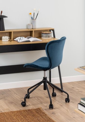 ACT NORDIC Reece skrivebord, m. 3 rum og 2 skuffer - natur/sort melamin og sort metal (100x50)