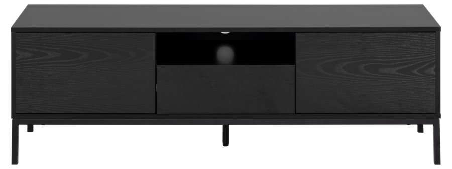 ACT NORDIC Seaford TV-bord, m. 2 lger og 1 skuffe - sort ask melamin/MDF/metal (140x40)