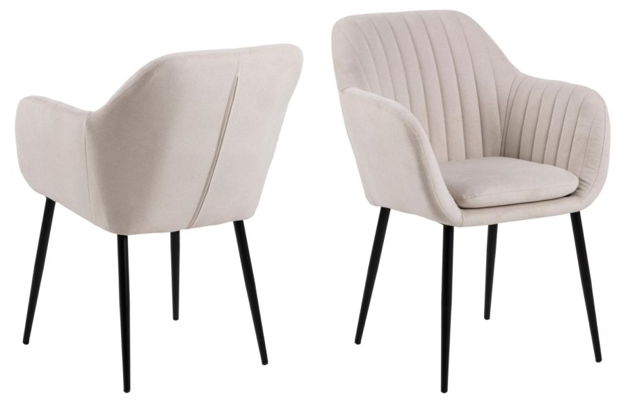 ACT NORDIC Emilia spisebordsstol, m. armln - sand stof og sort metal