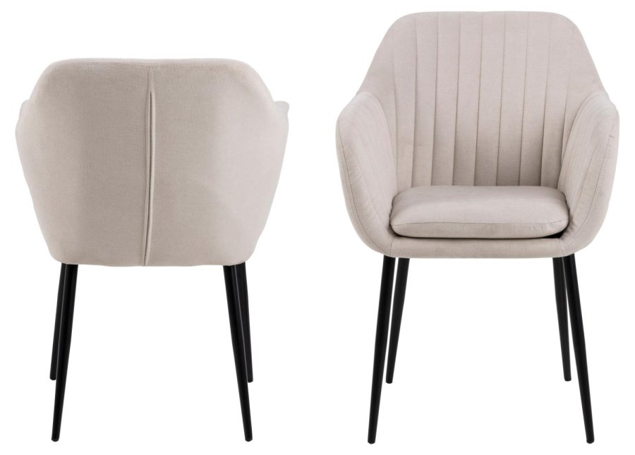 ACT NORDIC Emilia spisebordsstol, m. armln - sand stof og sort metal