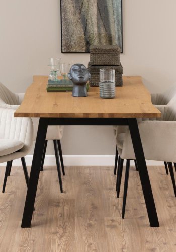 ACT NORDIC Emilia spisebordsstol, m. armln - sand stof og sort metal