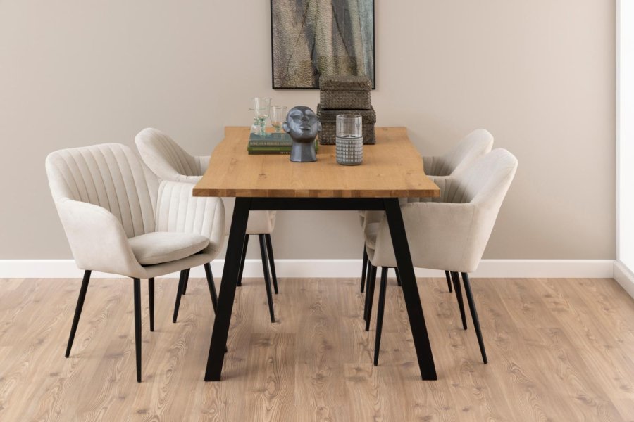 ACT NORDIC Emilia spisebordsstol, m. armln - sand stof og sort metal