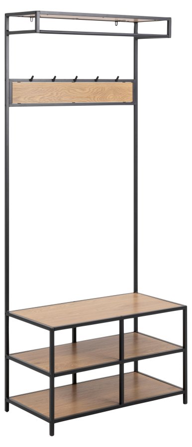 ACT NORDIC Seaford garderobestativ, m. bjlestang og 3 hylder - natur vild eg papir og sort metal