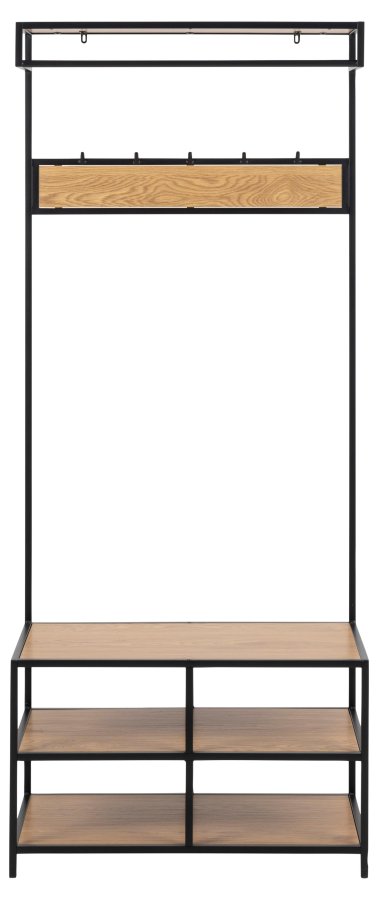 ACT NORDIC Seaford garderobestativ, m. bjlestang og 3 hylder - natur vild eg papir og sort metal