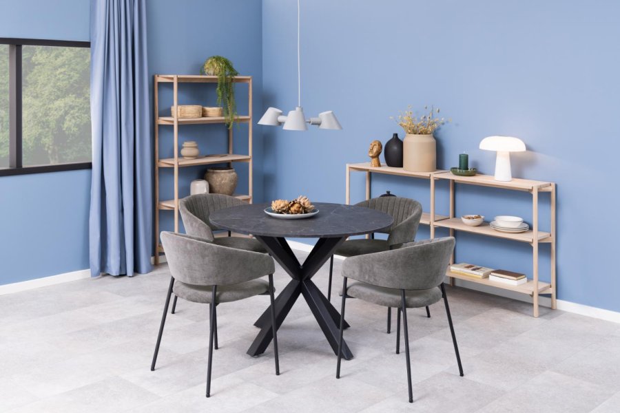 ACT NORDIC Ann spisebordsstol, m. armln - mrkegr polyester og sort metal