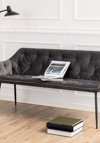 ACT NORDIC Brooke sofabnk, m. armln - mrkegr stof og sort metal (167x57)