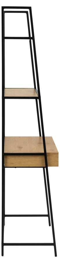 ACT NORDIC Seaford reol, m. 2 hylder, 1 skuffe, skrivebordsplade - natur vild eg melamin, sort metal