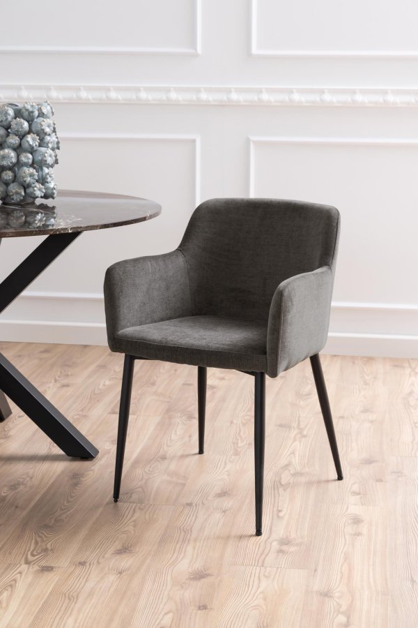 ACT NORDIC Karen spisebordsstol, m. armln - mrkegr polyester og sort metal