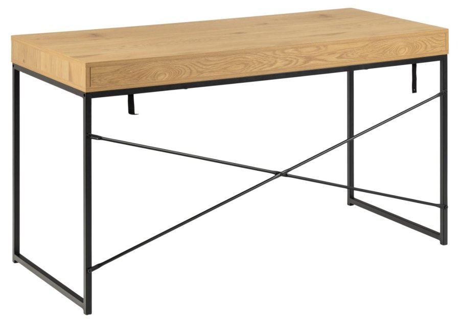 ACT NORDIC Seaford skrivebord, m. 1 rum og 1 skuffe - natur vild eg melamin og sort metal (140x58)