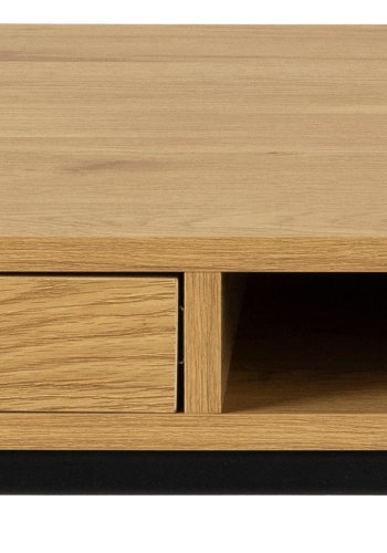 ACT NORDIC Seaford skrivebord, m. 1 rum og 1 skuffe - natur vild eg melamin og sort metal (140x58)