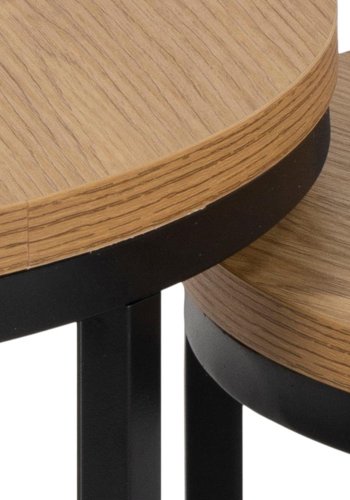 ACT NORDIC Spiro indskudsborde, rund - natur vild eg melamin og sort metal (st af 2)