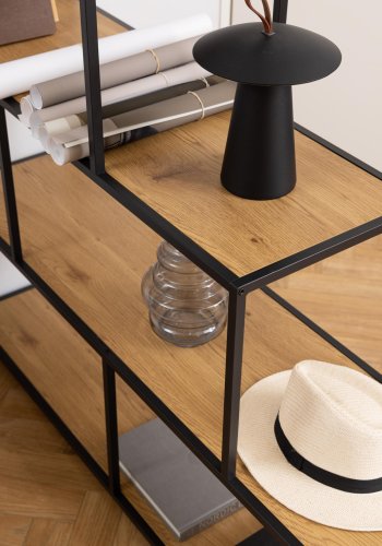 ACT NORDIC Seaford reol, m. 4 hylder - natur vild eg papir og sort metal