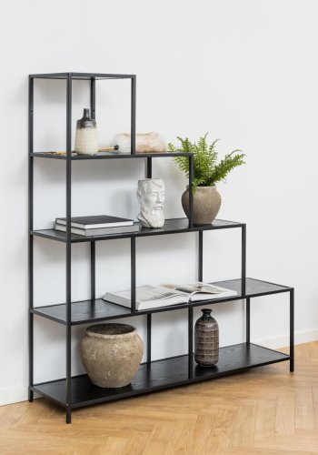 ACT NORDIC Seaford reol, m. 4 hylder - sort ask melamin og sort metal
