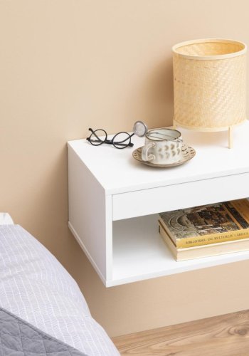 ACT NORDIC Cholet vghngt natbord, m. 1 hylde og 1 skuffe - hvid MDF (50x35)