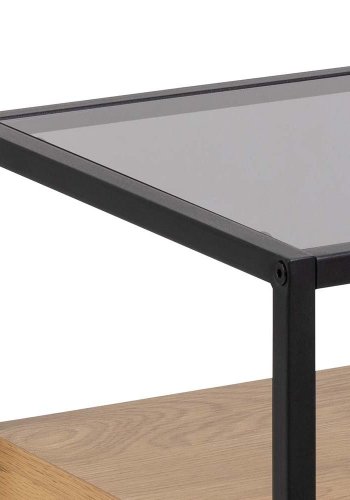 ACT NORDIC Randolf natbord, m. 1 hylde og 1 skuffe - rg glas, natur melamin, sort metal (40x35)