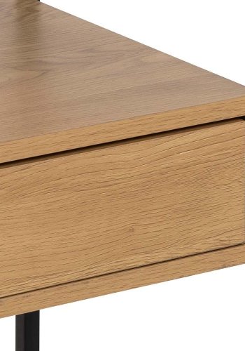 ACT NORDIC Randolf natbord, m. 1 hylde og 1 skuffe - rg glas, natur melamin, sort metal (40x35)