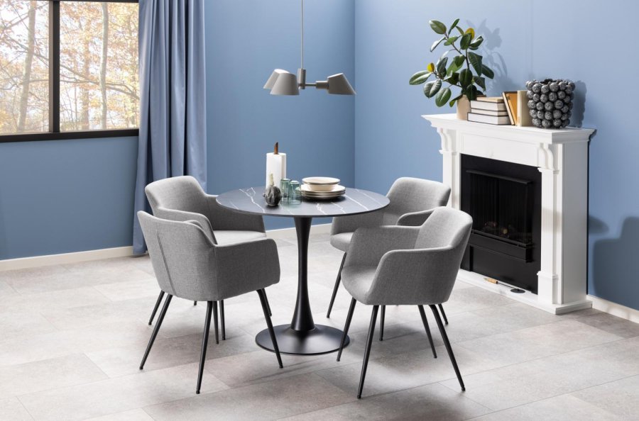 ACT NORDIC Malta spisebord, rund - sort Grantham keramik og sort metal (90)