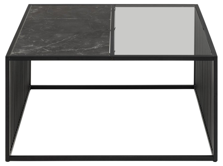 ACT NORDIC Strington sofabord, kvadratisk - sort marmormelamin/rgfarvet glas og sort metal (80x80)