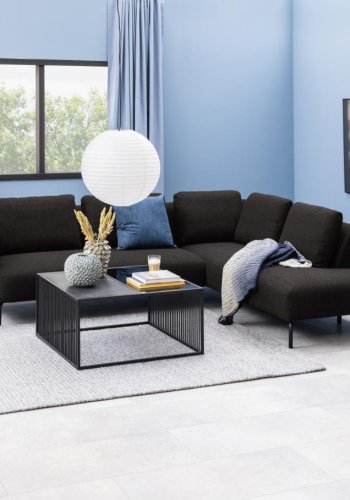 ACT NORDIC Strington sofabord, kvadratisk - sort marmormelamin/rgfarvet glas og sort metal (80x80)