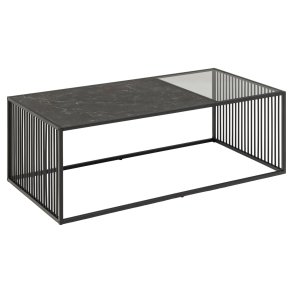 ACT NORDIC Strington sofabord, rektangulr - sort marmormelamin/rgfarvet glas og sort metal (120x60