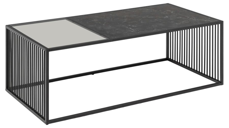 ACT NORDIC Strington sofabord, rektangulr - sort marmormelamin/rgfarvet glas og sort metal (120x60