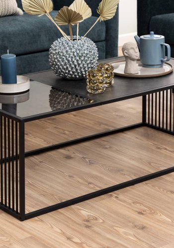 ACT NORDIC Strington sofabord, rektangulr - sort marmormelamin/rgfarvet glas og sort metal (120x60