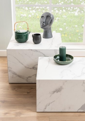 ACT NORDIC Dice sofabord, kvadratisk - hvid Carrara marmorpapir (st af 2)