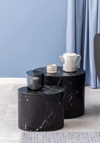 ACT NORDIC Mice sofabord, oval - sort Marquina marmorpapir (s�t af 2)
