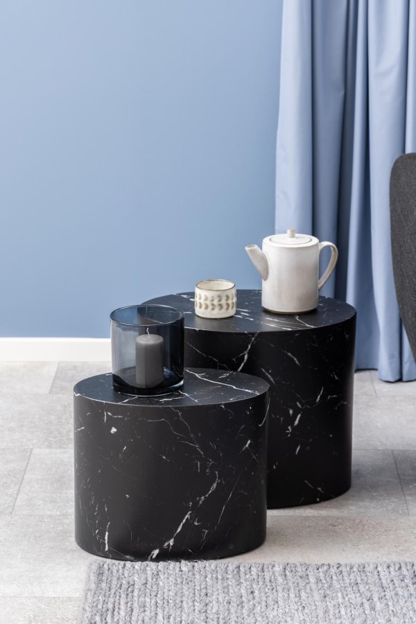 ACT NORDIC Mice sofabord, oval - sort Marquina marmorpapir (s�t af 2)