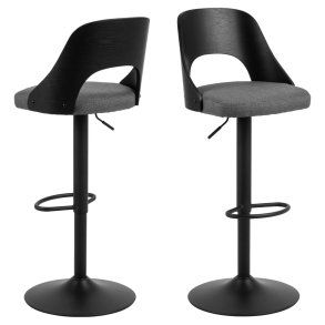 ACT NORDIC Lucy barstol, m. rygln, fodsttte, drejefunktion - mrkegr stof og sort egefiner/metal