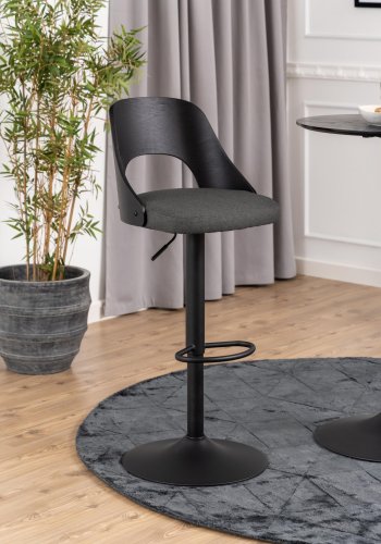 ACT NORDIC Lucy barstol, m. rygln, fodsttte, drejefunktion - mrkegr stof og sort egefiner/metal