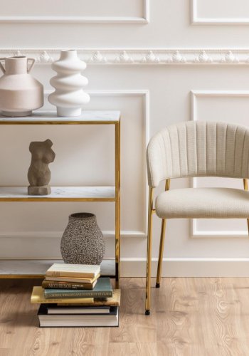 ACT NORDIC Ann spisebordsstol, m. armln - beige polyester og gylden krom metal