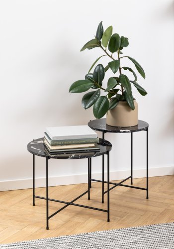 ACT NORDIC Avila hjrnebord, rund - sort kunstig marmor og sort metal (52)