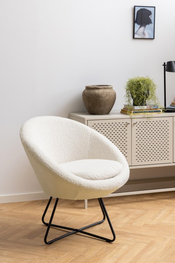 ACT NORDIC Center loungestol, m. armln - creme polyester og sort metal