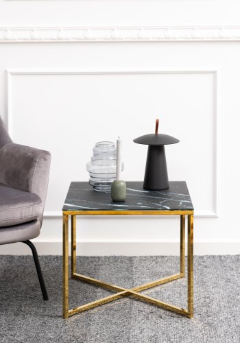 ACT NORDIC Alisma hjrnebord, kvadratisk - sort marmor frostet glas og gylden krom metal (50x50)