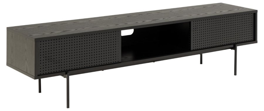 ACT NORDIC Angus TV-bord, m. 2 mesh skydelger  - sort ask melamin og sort metal (180x40)