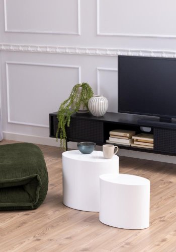 ACT NORDIC Angus TV-bord, m. 2 mesh skydelger  - sort ask melamin og sort metal (180x40)