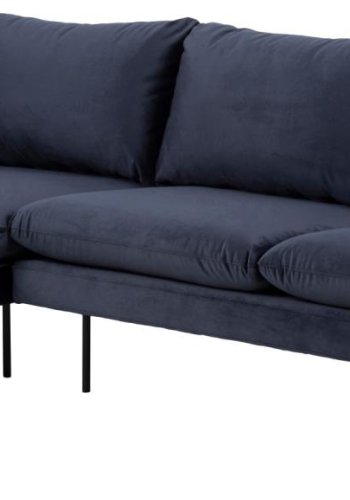SOFAKONCEPT Cozy 2 pers. sofa, m. venstre chaiselong og 2 puder - mrkebl stof og sort metal